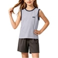 thumbnail image 4 of KPOPLK 2Pcs Youth Boys Basketball Jersey Clothes Kids Sports Tracksuit Sleeveless Tank Tank Top and Mesh Shorts Outfit Set 4-16 Years Grey Size 9-10 Years, 4 of 9