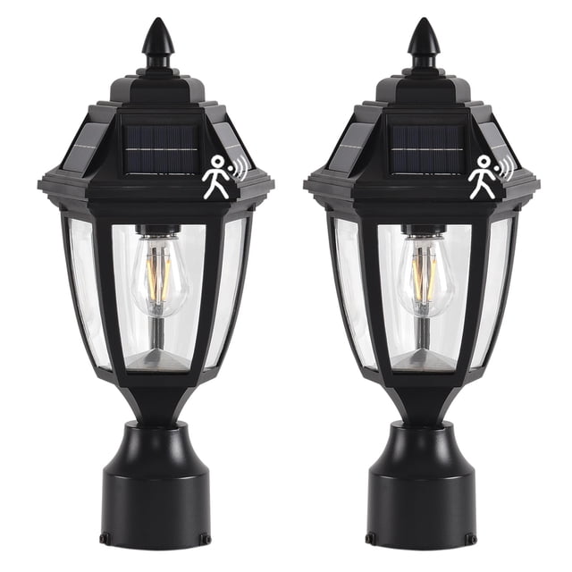 TEBLAMPUE Solar Post Lights 2 Pack, Motion Sensor Post Lantern Without Pier Mount Base, Waterproof Solar Powered Pole Light Fixtu