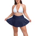 thumbnail image 5 of Ocean Blues Women's High Waist Bikini Skirt Swim Skort Pleated Skirted Swim Bottom Bathing Skirts Navy Blue Sporty Swim Skirt, 5 of 8