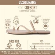 Cushionaire Resort Strappy Sandals for Women, Vegan Leather Memory Foam Flat Women's Sandals with Toe Ring