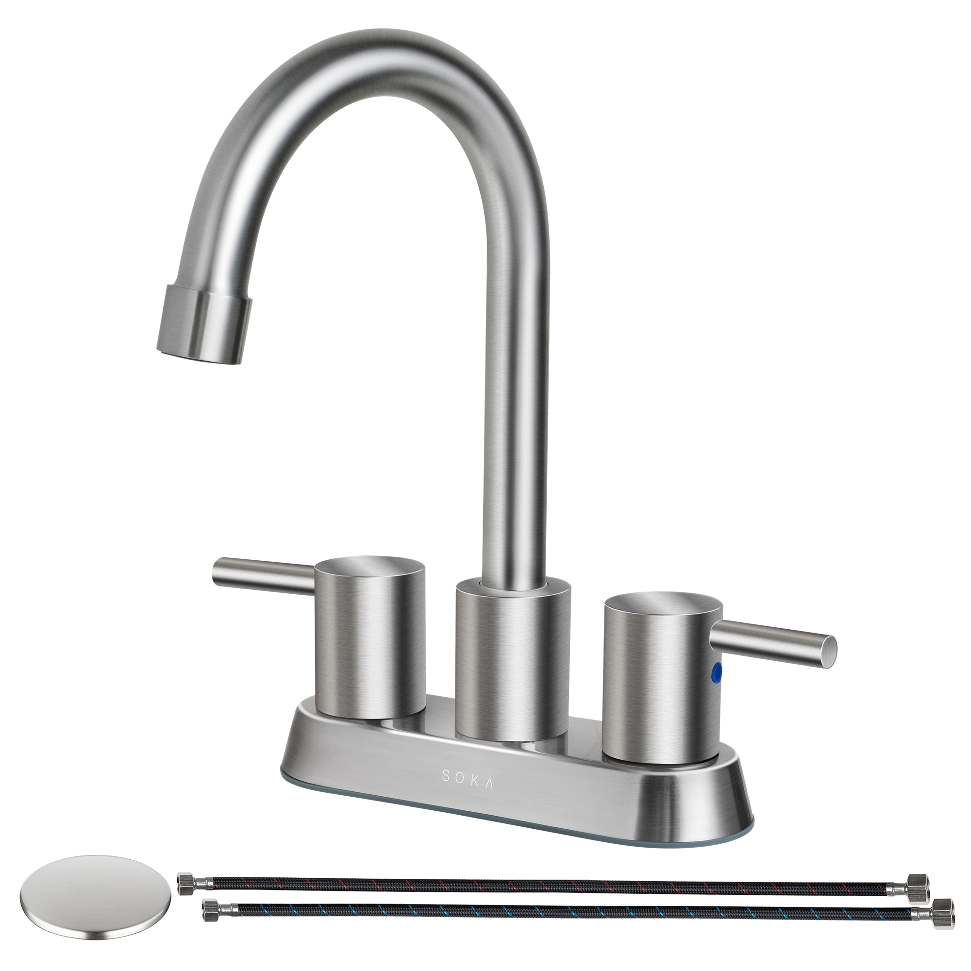 SOKA Commercial Bathroom Faucet 3 Hole Brushed Nickle Bathroom Sink Faucet with PopUp Drain