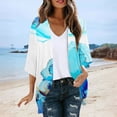 thumbnail image 2 of BangWanChi Beach Cover ups for Women 2024 Women's Summer Floral Print Puff Sleeve Cardigan Loose Cover Up Casual Blouse Summer Trendy Tops, 2 of 5