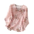 thumbnail image 3 of Jsaierl Womens 3/4 Length Sleeve Cotton Linen Tops Casual V Neck Shirts Dressy Print Petite Embroidery Blouses Going Out Vacation Tunic Top M-2XL, 3 of 4