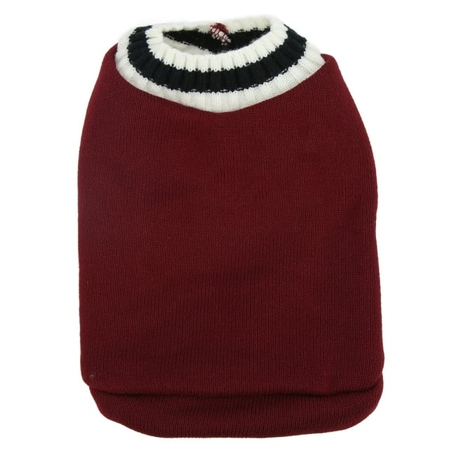 Chaleco de punto para mascotas, cuello en V, estilo universitario, para otoño e invierno, para gatos, perros, conejos, chinchillas, color rojo vino, talla M