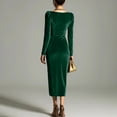 thumbnail image 5 of Women's Casual Dress Long Sleeve Elegant Fitted Classic Solid Color Midi Dress for Spring Fall Office Daily,Army Green,L, 5 of 6