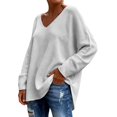 thumbnail image 2 of ZDNIXIAN Women's Casual Shirt ,Long Sleeve Loose Knit Top, Side Slit Casual Pullover, Solid Color Drop Shoulder Relaxed Fit Knitted Shirt, 2 of 4