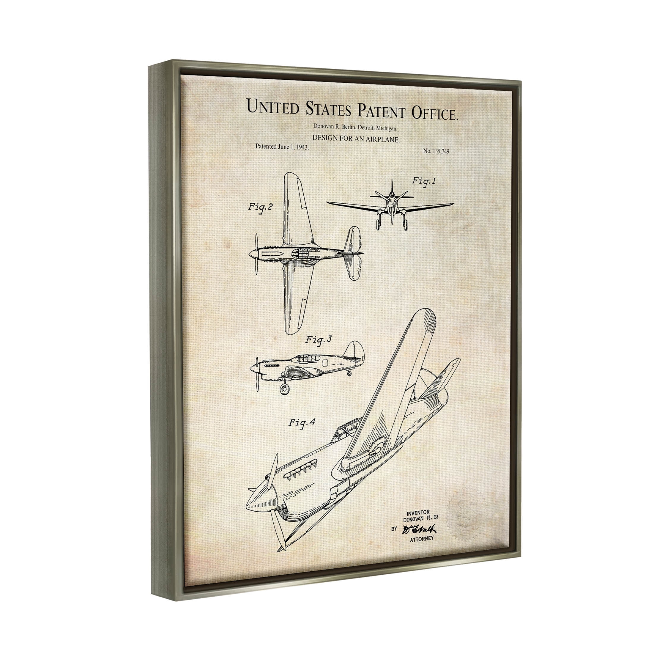 Stupell Industries Vintage Plane Flight Diagram Graphic Art Luster Gray Floating Framed Canvas Print Wall Art, Design by Karl Hronek