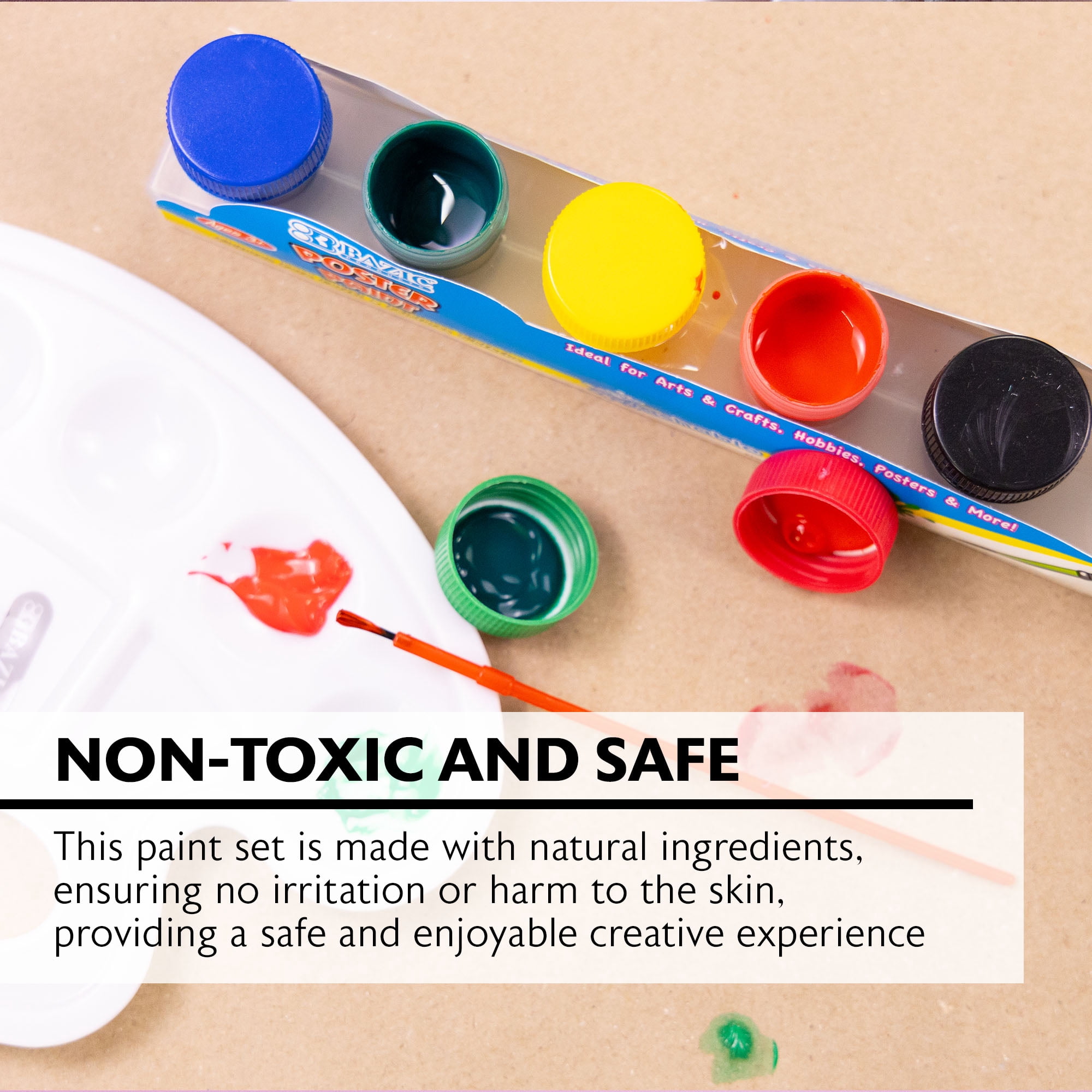 BAZIC Poster Paint w/ Brush 4.5oz/133ml, 6 Color Non-Toxic Paint, 24-Packs