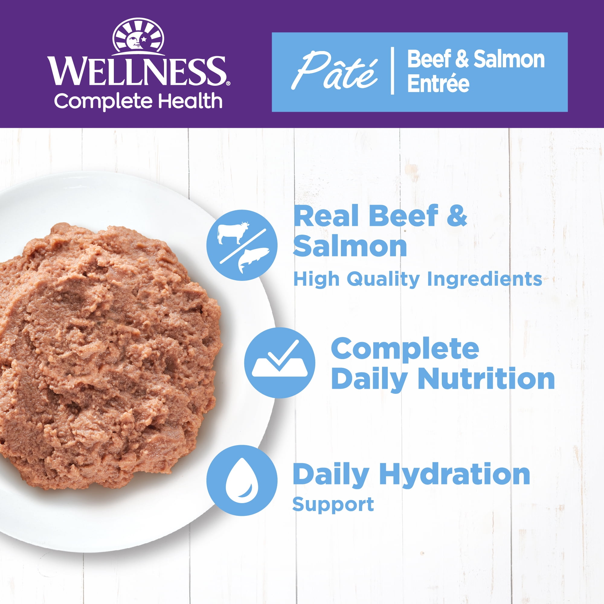 (2 pack) Wellness Complete Health Pate Adult Canned Wet Cat Food, Natural, Protein Rich, Grain Free, Beef and Salmon Entrée Recipe, 12.5 oz, Pack of 12 Cans
