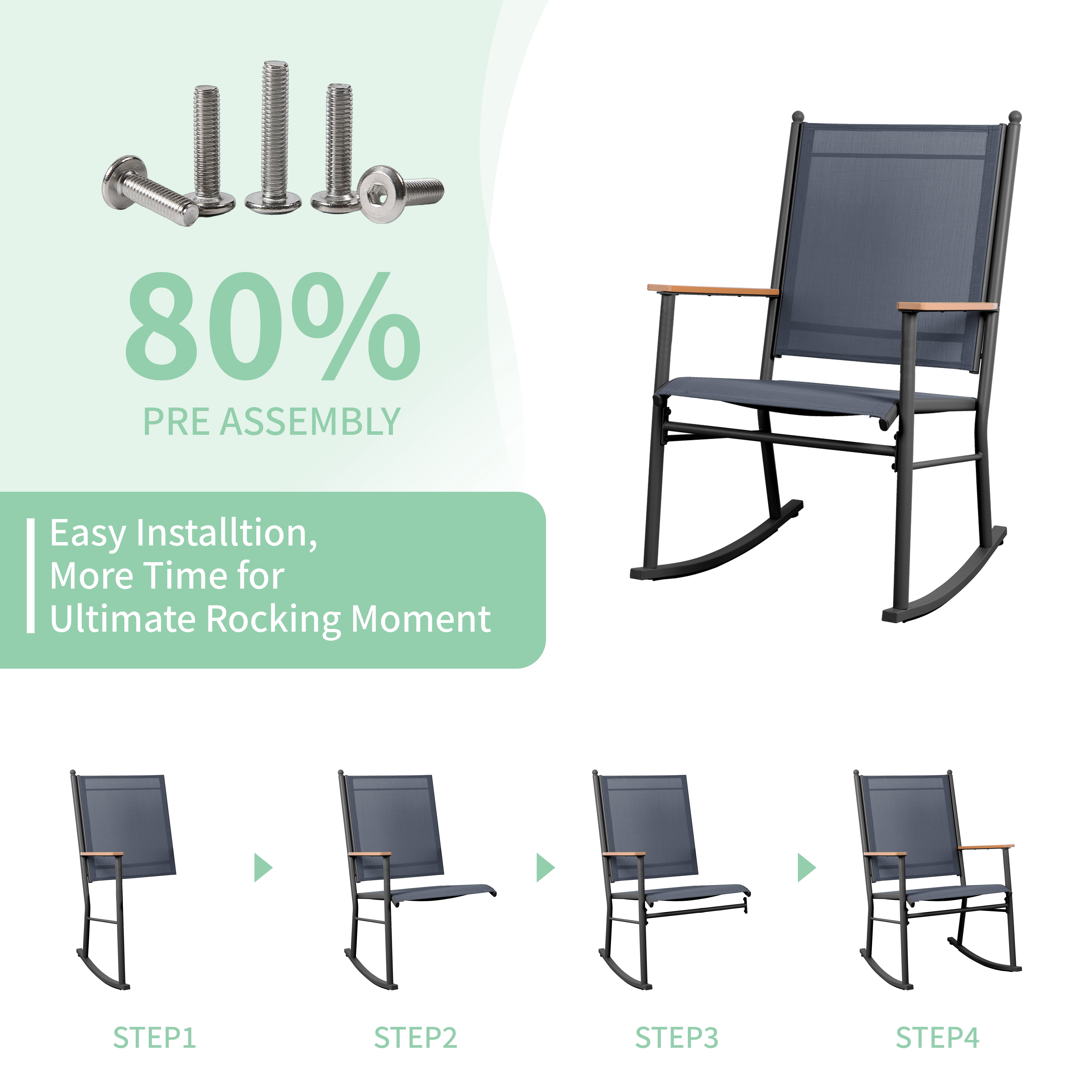 Walsunny Outdoor Patio Chairs Set of 2 Rockers Metal Rocking Chairs Furniture for Porch Backyard Lawn Garden,Gray