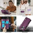 thumbnail image 4 of ELEHOLD For iPhone 16 Pro Max Phone Case Leather Crossbody Zipper Card Wallet Flip Case Kickstand Cover, with Ring Holder,Full Body Protection-Deeppurple, 4 of 7