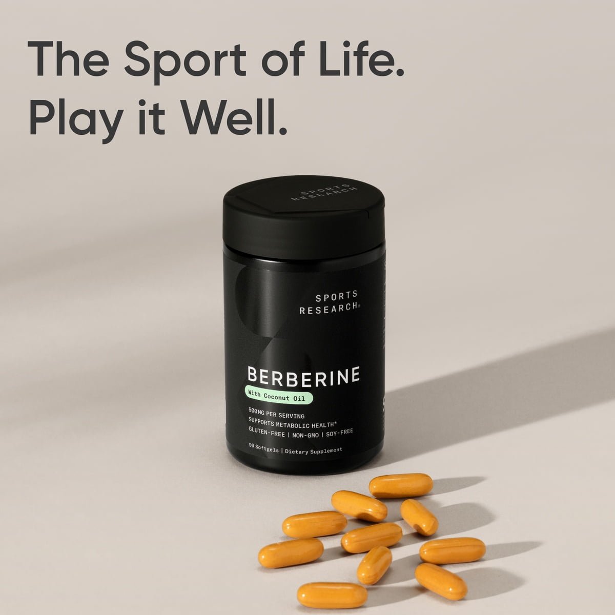 Sports Research® Berberine Coconut Oil Herbal Ayurvedic Metabolic Health Support 500mg (90 Softgels)