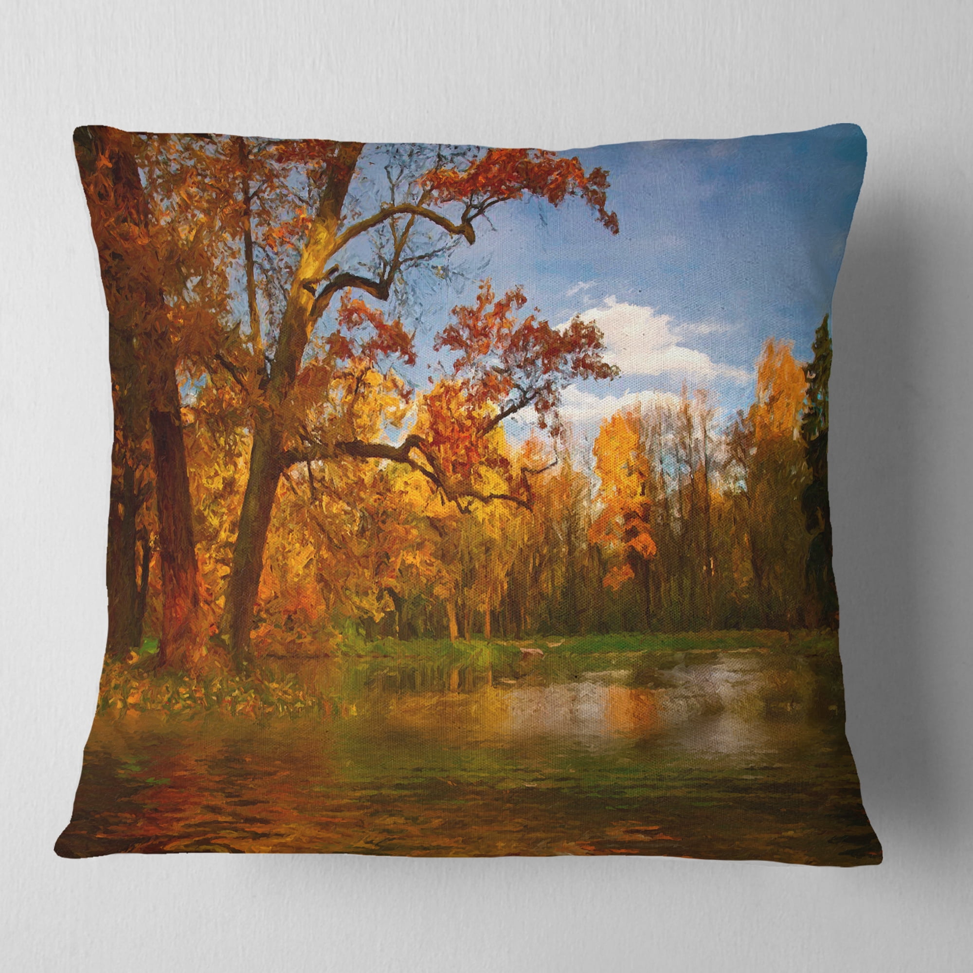 Designart Quiet and Silent Autumn - Landscape Printed Throw Pillow - 18x18