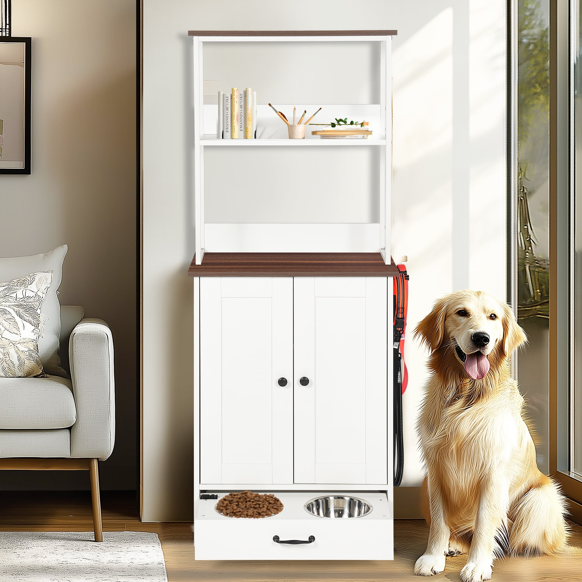Pet Feeding Station with Bowls, Adjustable Panel, Dog Feeding Station with Storage, Pet Feeder Station for Dogs Cats for Feeding & Watering Supplie