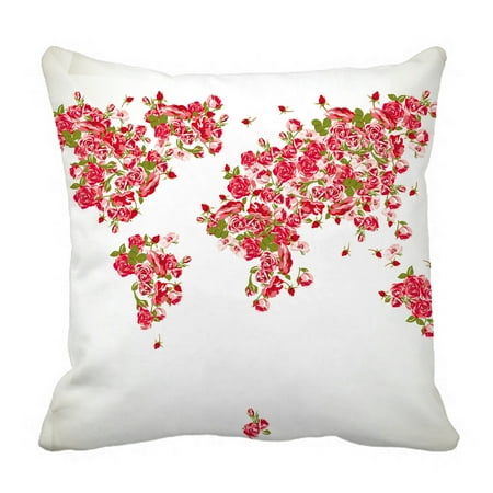 Britannia Rose Antique - YKCG Vintage Floral Rose World Map Red Pink Color Fabric Antique World Map Rose Flower Pillowcase Pillow Cushion Case Cover Twin Sides 18x18 inches
