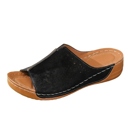 

Women s Casual Flat Sandals Fashionable Hollow Solid Color Large Size Sandals