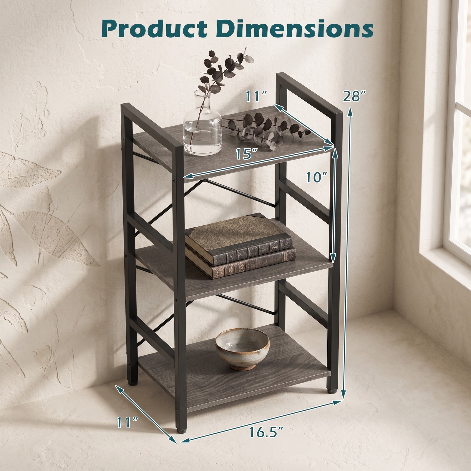 Furnibear 4-Tier Bookshelf with Metal Frame, Freestanding Wooden Storage Rack Display Bookcase Organizer with Anti-Tip Anchors for Home Office Study Living Room, Oak