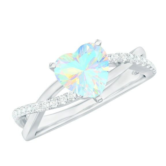 Rosec Jewels Ethiopian Opal Solitaire Crossover Ring with Diamond - 1 ct Engagement Ring, 925 Sterling Silver, US 4.00