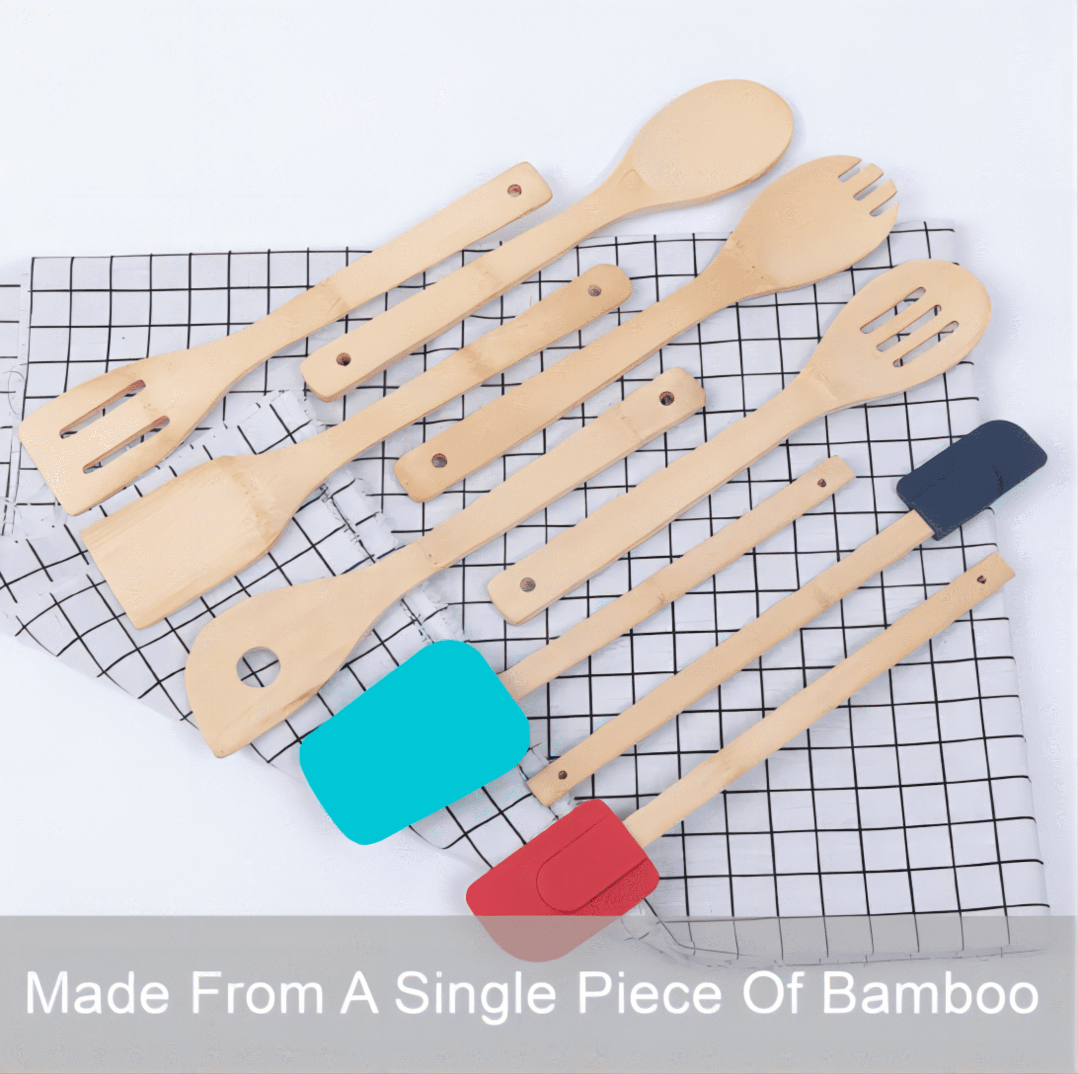 Mainstays 100% Natural Bamboo Tool and Gadgets 9 Pieces Utensil Set for Cooking