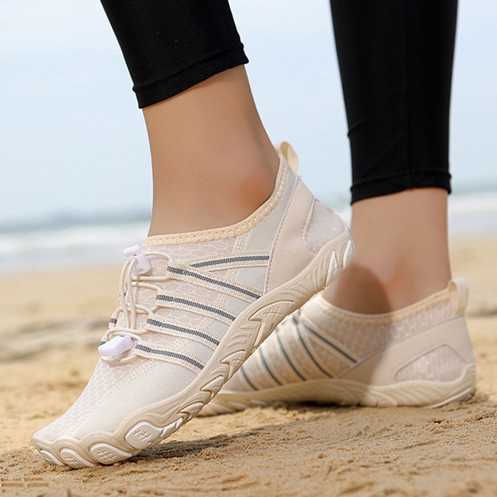 Barefoot Shoes Women Men Footwear Wide Toe Box Sneakers Running HIking Shoes Breathable Mesh Athletic Shoes Beige Size 9