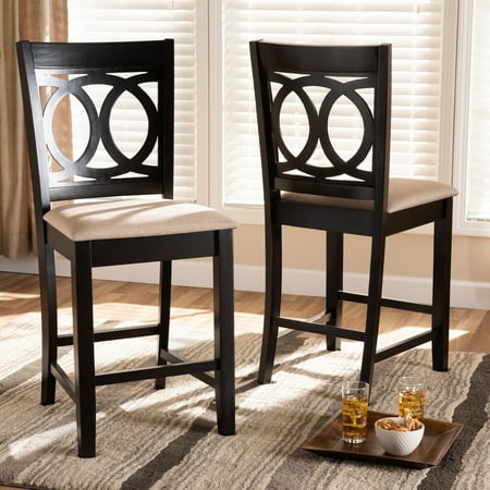 The Counter Studio City 2pcs Baxton Studio Lenoir Modern and Contemporary Sand Fabric Upholstered Espresso Brown Finished Wood Counter Height Pub Chair Set ()