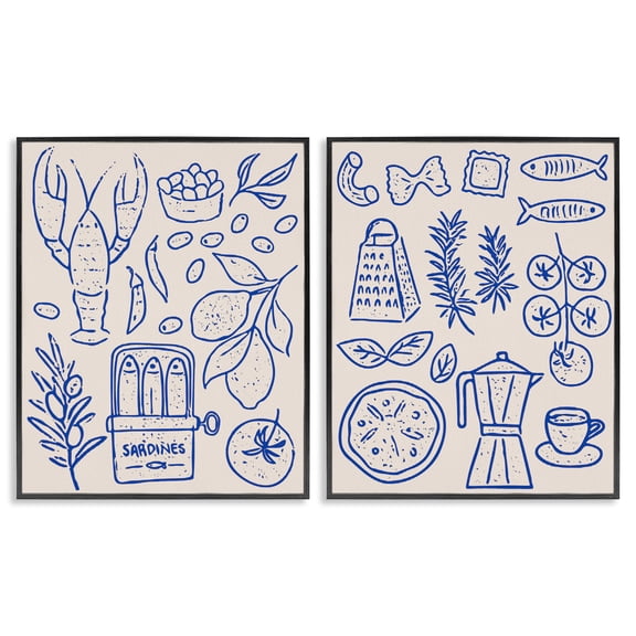 Stupell Industries Mediterranean Kitchen Simplicity 2 Piece Black Framed Giclee Art Set, design by Camila Juncos