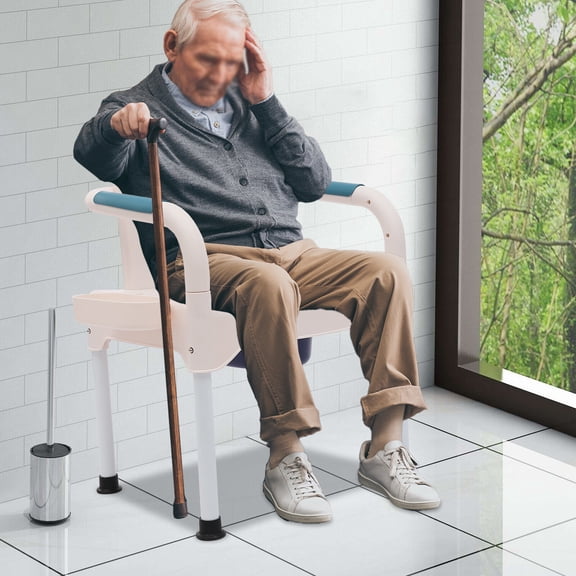 Multipurpose Toilet Chair with Removable Inner Barrels, Carbon Steel Frame, PU Cushion, for Elderly, Disabled, and Pregnant Users, Comfortable & Stable