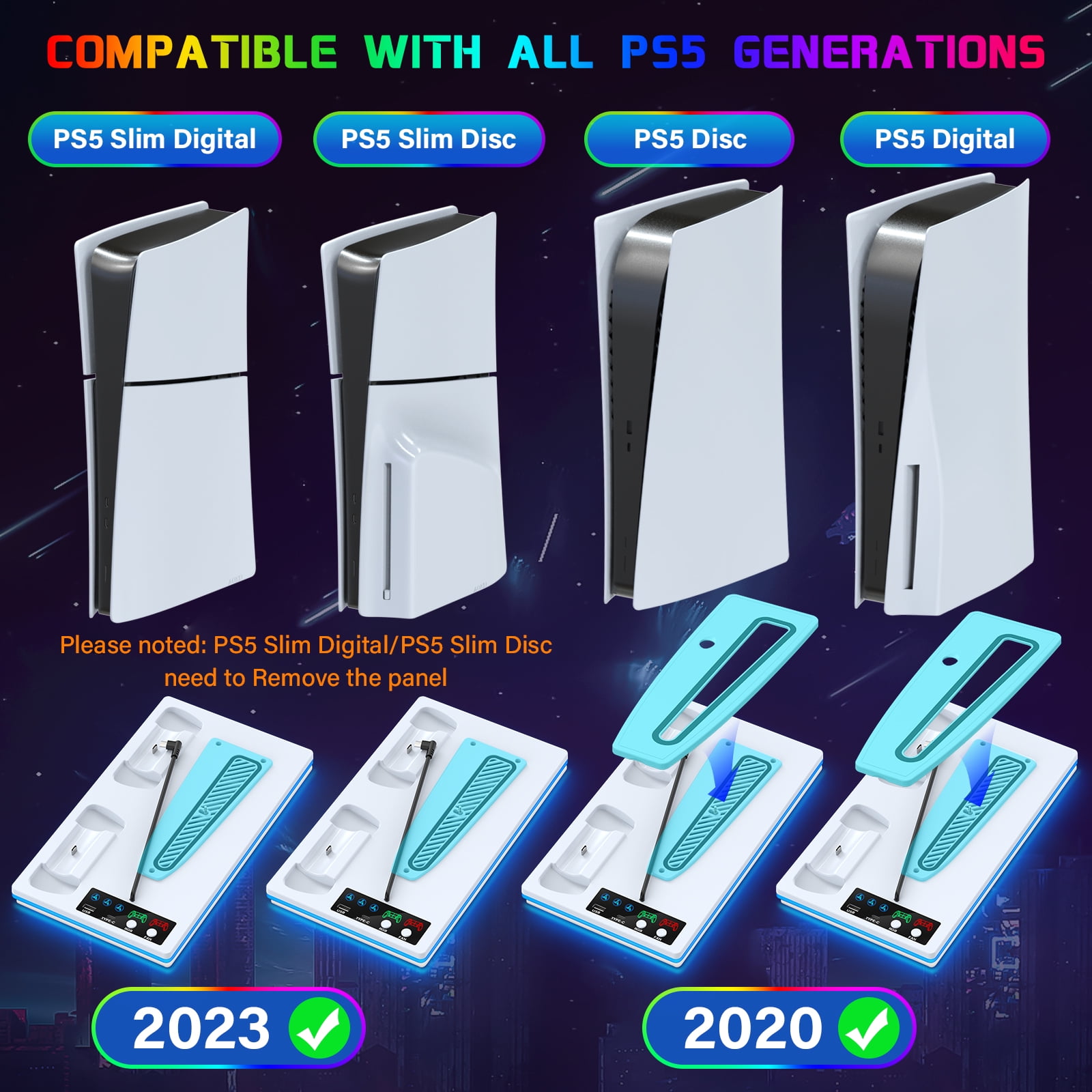 PS5 Stand Cooling Fan with PS5 Controller Charger for PlayStation 5 Slim,Disc & Digital ZRZLMVP PS5 Accessories with PS5 Cooling Station,3 Levels Adjustable Fans Speed -White