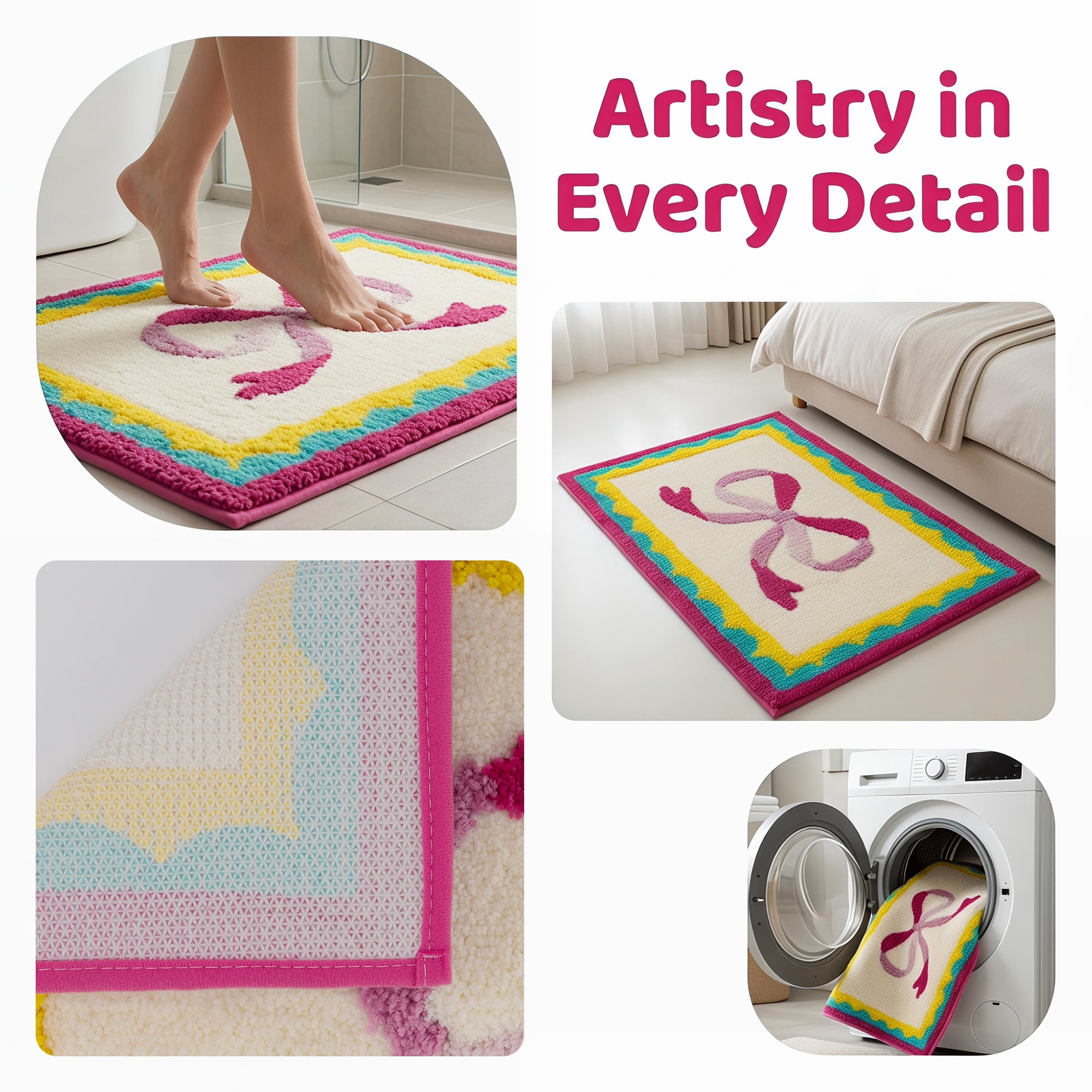 Unique Bargains Aesthetic Printed Soft Absorbent Shaggy Bath Mat Rose Pink 32" x 20"
