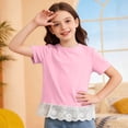 thumbnail image 2 of T-shirts à Manches Courtes pour Filles, Enfants, Mignon, Ourlet en Dentelle, Col Rond, Hauts d'Été, 2 of 7