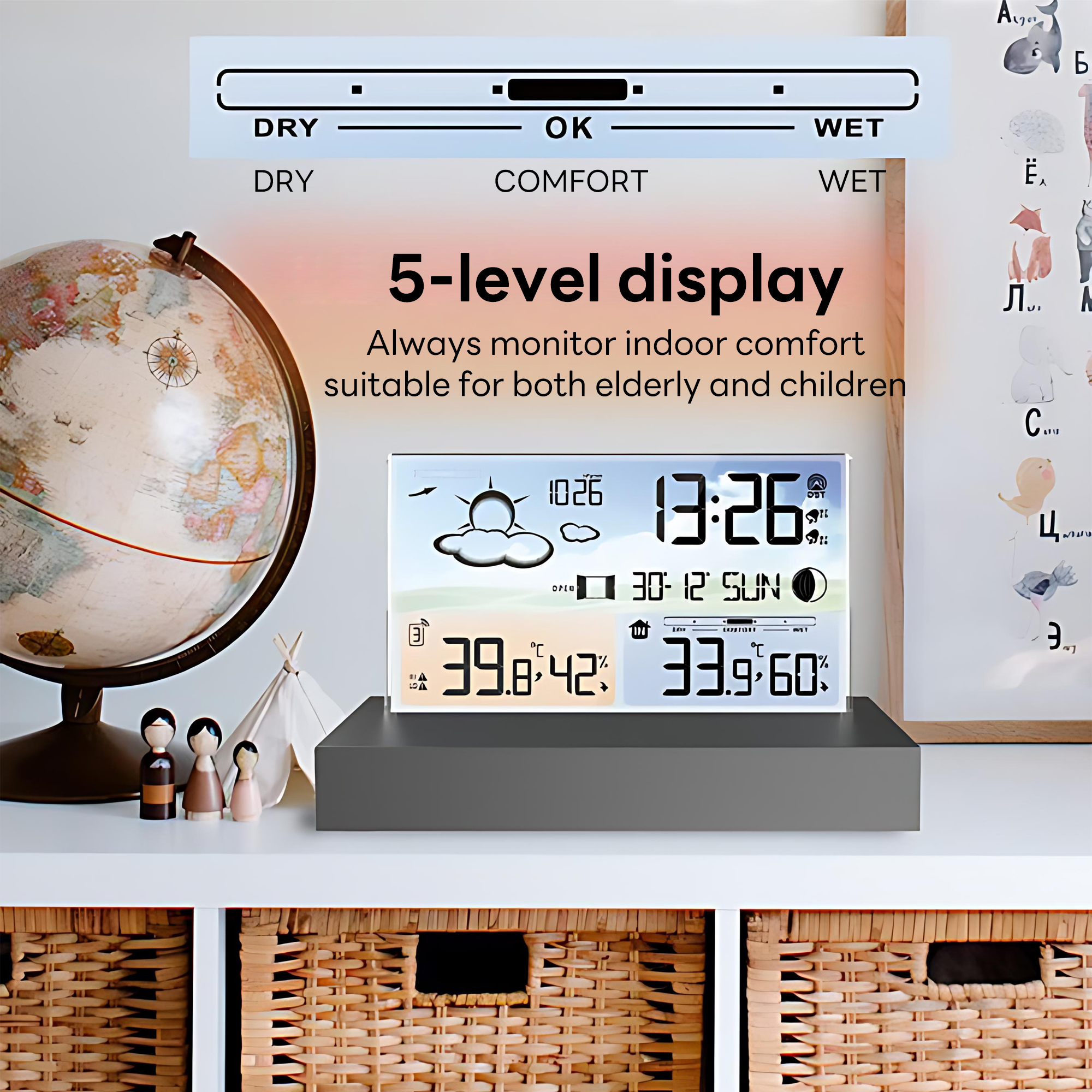 INSMART Weather Station Wireless Indoor Outdoor Thermometer,Digital Weather Thermometer with Window Opening/Closing Reminder,Snooze Function,IPX4 Water Resistance,Supports Battery & USB Power Supply
