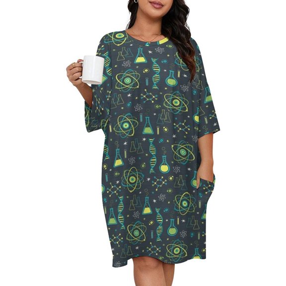 Midcentury Modern Science Yellow Sleepshirts For Sleeping Travels Loose Sleepdress Pajama Dress Soft Nightdress Sleepwear