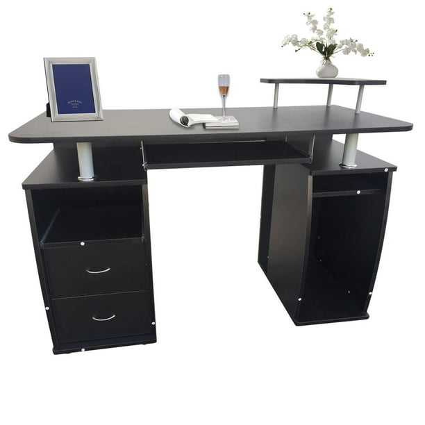 Winado Writing Computer Desk Sturdy Laptop Notebook Table Workstation Monitor Printer Shelf Home Office Furniture With Drawers For Office Study Room Black Walmart Com Walmart Com