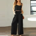 thumbnail image 3 of Scyoekwg Summer Outfits for Women 2 Piece Cotton Linen Casual Sweatsuits Sets Loose Trendy Solid Color Sleeveless Round Neck Tops Wide Leg Pants Outfits (Black,XXL), 3 of 6