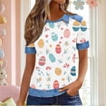 thumbnail image 2 of Levmjia Womens Tops Easter Printed Lapel Short Sleeve Round Neck Waffle Casual Blouse Summer Fashion Polyester Comfortable Loose Fit T Shirt, 2 of 6