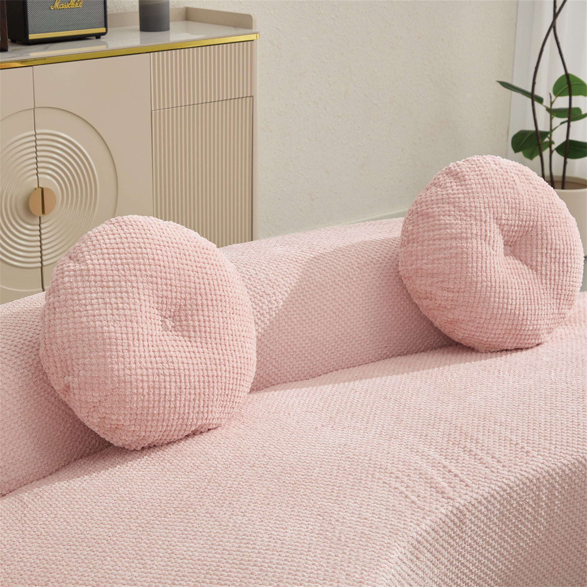 Aukfa 106" Curved Chaise Sofa Deep Seat Sofa for Living Room, 2 Pillows, Corduroy, Pink