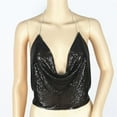 thumbnail image 4 of Fortune Women Sequins Camisoles Backless Halter Crop Tops Clubwear Ruched Deep V Neck Tops, 4 of 6