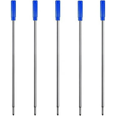 Blue Ink Refill Pack of 5, Replaceable Ballpoint Pen Refills, Medium Point Metal Refill (Blue)