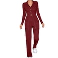 thumbnail image 1 of AherBiu 2 Piece Lounge Sets for Women Ribbed Knit Button Split Long Sleeve Shirts Pants Fall Outfits, 1 of 7