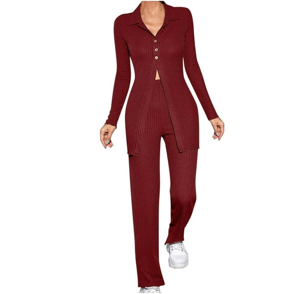 Aofany Women's 2 Piece Outfits Solid Slim Long Sleeve Cardigan Casual Pants Knitting Sets Lounge Set