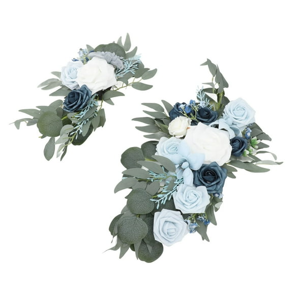 2pcs Artificial Wedding Arch Flowers Lifelike Wedding Welcome Signs Floral Decoration Fadeless Exquisite Arch Decor for Indoors Outdoors Light Blue