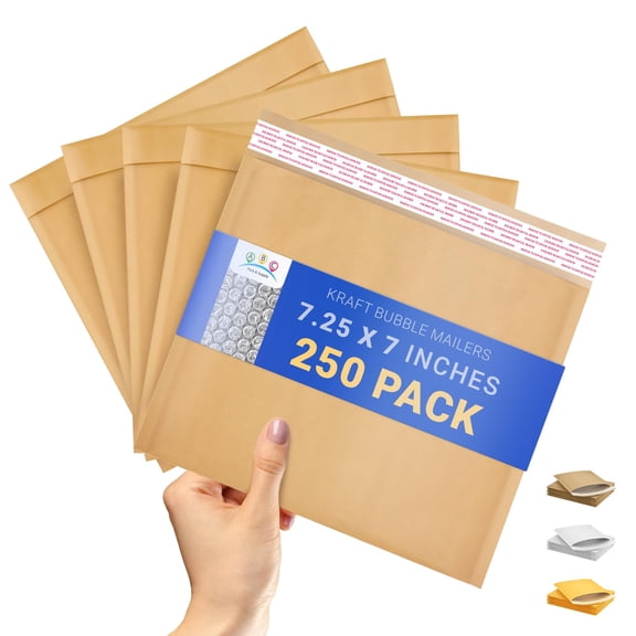 Abc Pack & Supply Bubble Solid Print Kraft Paper Self-Adhesive Bubble Mailers, 7.25 x 7 Inch, Brown, 250 Count
