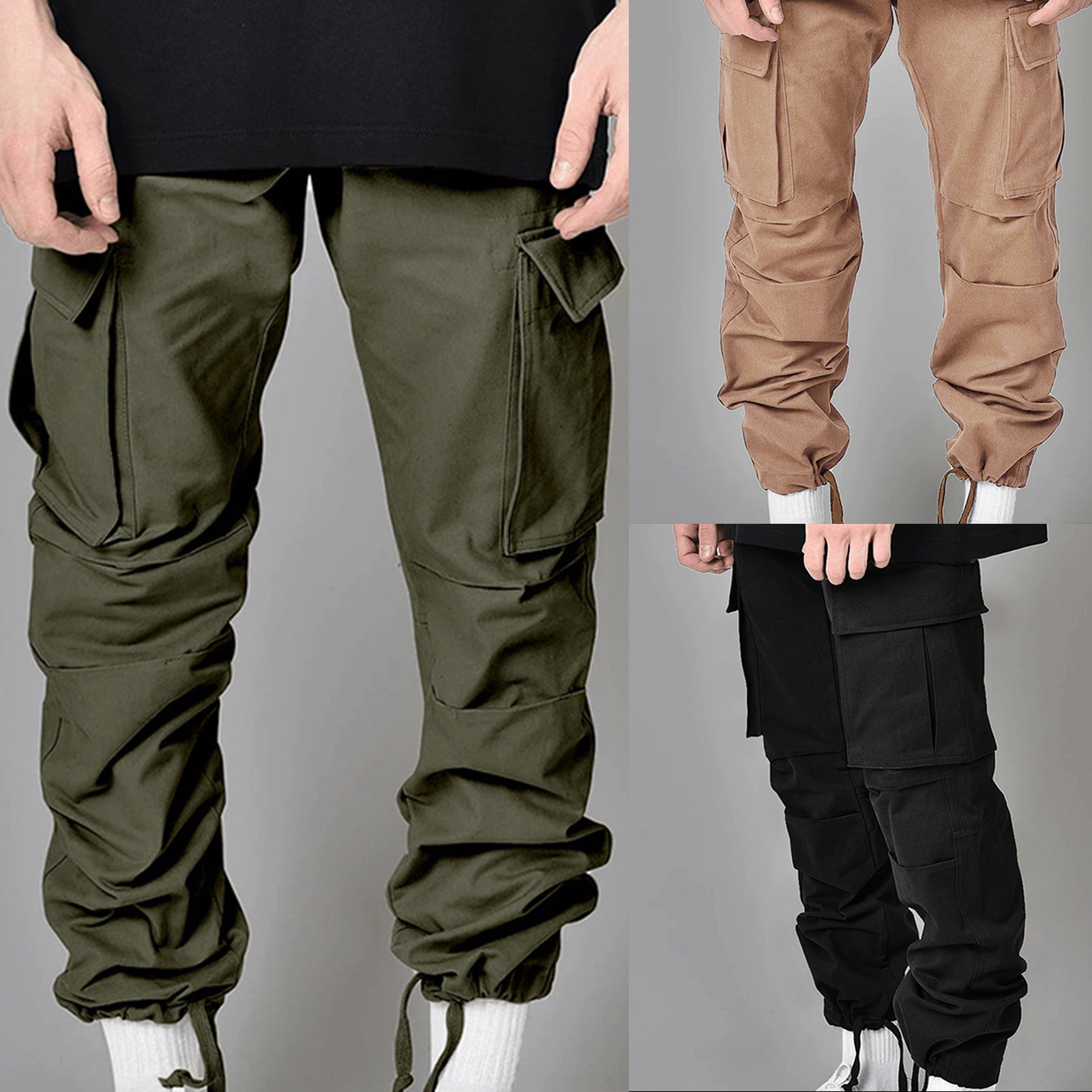 Mens Cargo Pants Multi-pocket Shorts Cropped trousers Straight Outdoor Leisure D