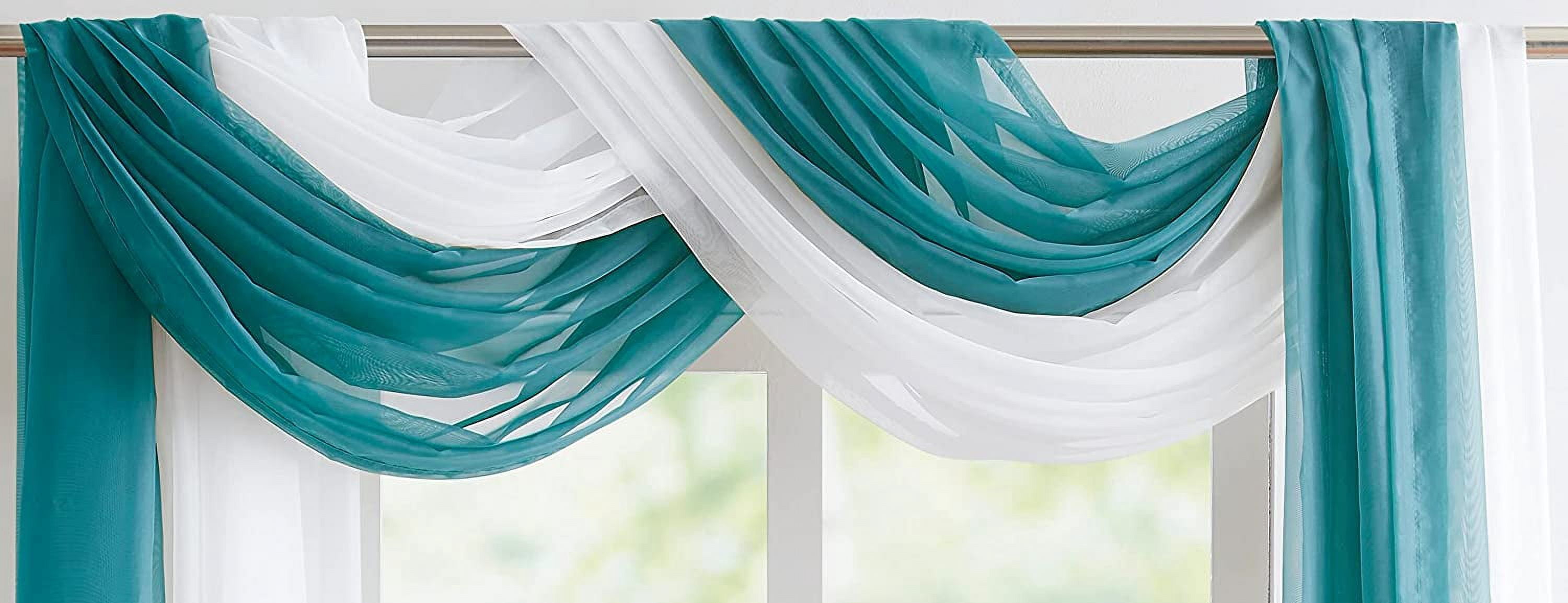 Warm Home Designs Set of 2 White & Teal Canopy Bed Curtains in 55 x 216 Inch Size. BE White & Teal 216