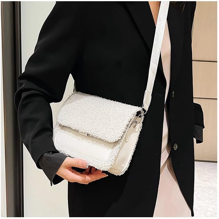 Plush Crossbody Bags for Women Small Crossbody Camera Bag Purse with Wide Strap Trendy Design Shoulder Square Bag