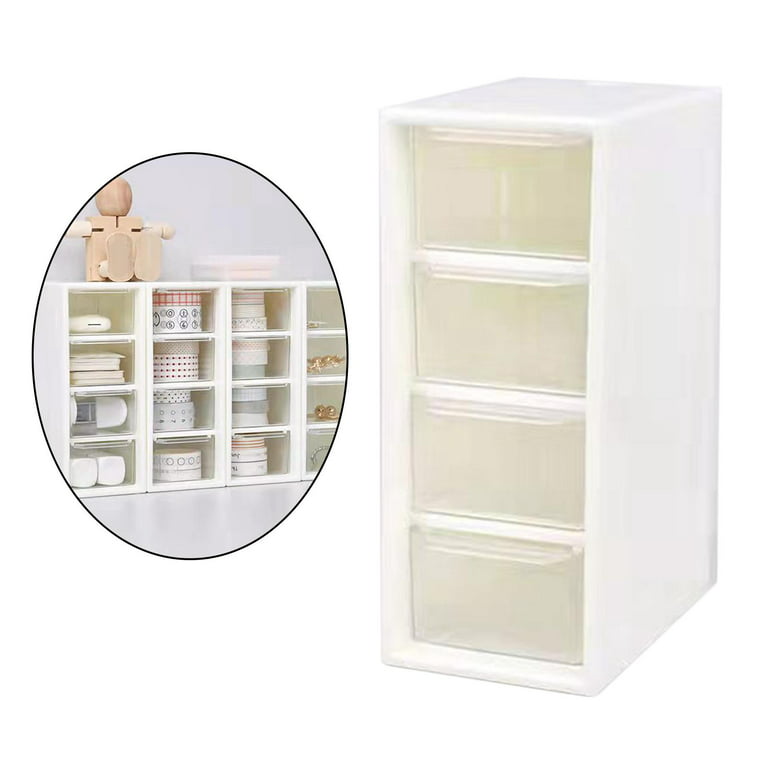 White Desktop Cosmetic Storage Box with 4 Drawer Units Container