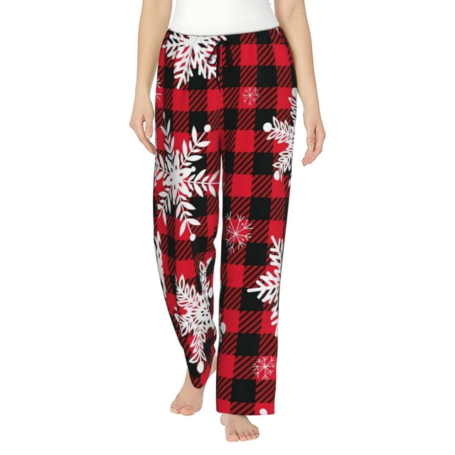 Fotbe Snowflakes On A Buffalo Plaid Pantalones de Pijama para Mujer, Pantalones de Dormir, Pantalones Pj con Cordón y Bolsillos-Medium