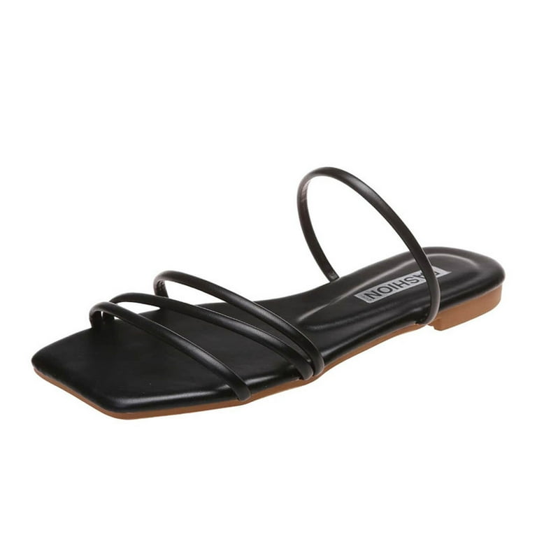 GERsome Women s Strappy Flat Sandals Cute Dressy Open Toe Slip on Slide Sandals Walmart