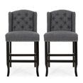 thumbnail image 5 of Charcoal Counter Stools | Button-Tufted Aesthetic, Wingback Draft Shield | Sturdy Rubberwood Construction | Ideal for Home Use, 5 of 7