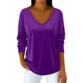 thumbnail image 2 of Huankd Velvet Tops for Women Long Sleeve V Neck Loose Fit Casual Dressy Blouses Fall Winter 2025 Soft Velour Shirts Purple S, 2 of 7